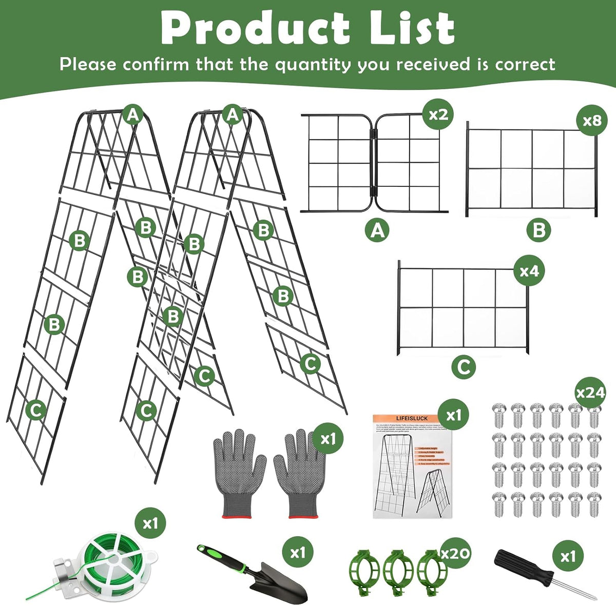 Cucumber Trellis 43.3’’x15.7’’ with Twist Tie and Clips, A-Frame Garden Trellis for Climbing Plants Heavy Duty Metal Plant Support for Cucumber, Grape, Tomato, Pea, Bean, Flower, Raised Bed