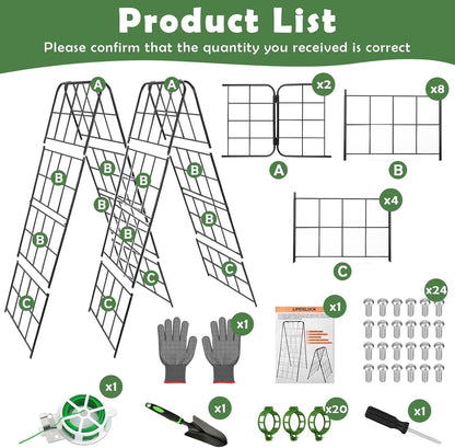 Cucumber Trellis 43.3’’x15.7’’ with Twist Tie and Clips, A-Frame Garden Trellis for Climbing Plants Heavy Duty Metal Plant Support for Cucumber, Grape, Tomato, Pea, Bean, Flower, Raised Bed