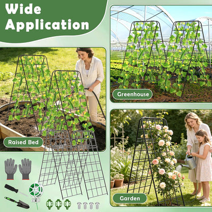 Cucumber Trellis 43.3’’x15.7’’ with Twist Tie and Clips, A-Frame Garden Trellis for Climbing Plants Heavy Duty Metal Plant Support for Cucumber, Grape, Tomato, Pea, Bean, Flower, Raised Bed