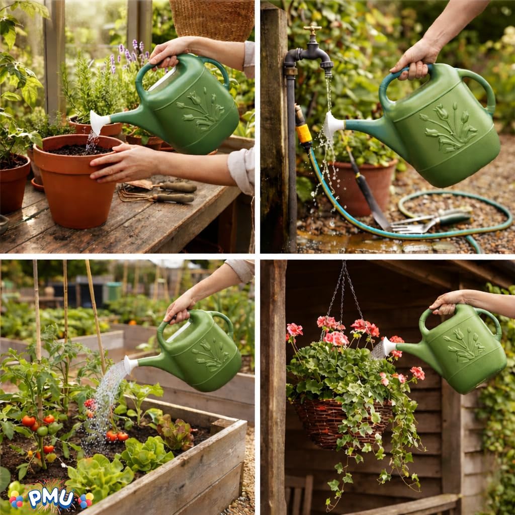 2 Gallon Watering Can - Garden Watering Can for Indoor & Outdoor Plants - Plastic Water Can with Detachable Sprinkler Head - Large Water Pot, Made in USA - Sage Green Pkg/1