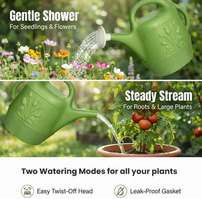 2 Gallon Watering Can - Garden Watering Can for Indoor & Outdoor Plants - Plastic Water Can with Detachable Sprinkler Head - Large Water Pot, Made in USA - Sage Green Pkg/1