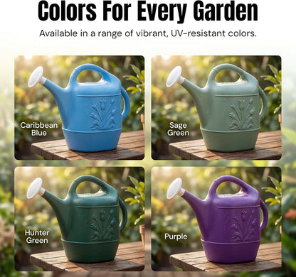 2 Gallon Watering Can - Garden Watering Can for Indoor & Outdoor Plants - Plastic Water Can with Detachable Sprinkler Head - Large Water Pot, Made in USA - Sage Green Pkg/1