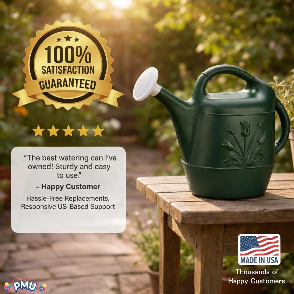 2 Gallon Watering Can - Garden Watering Can for Indoor & Outdoor Plants - Plastic Water Can with Detachable Sprinkler Head - Large Water Pot, Made in USA - Sage Green Pkg/1