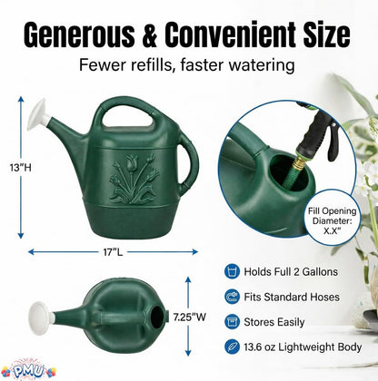 2 Gallon Watering Can - Garden Watering Can for Indoor & Outdoor Plants - Plastic Water Can with Detachable Sprinkler Head - Large Water Pot, Made in USA - Sage Green Pkg/1