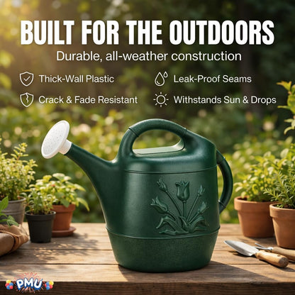 2 Gallon Watering Can - Garden Watering Can for Indoor & Outdoor Plants - Plastic Water Can with Detachable Sprinkler Head - Large Water Pot, Made in USA - Sage Green Pkg/1