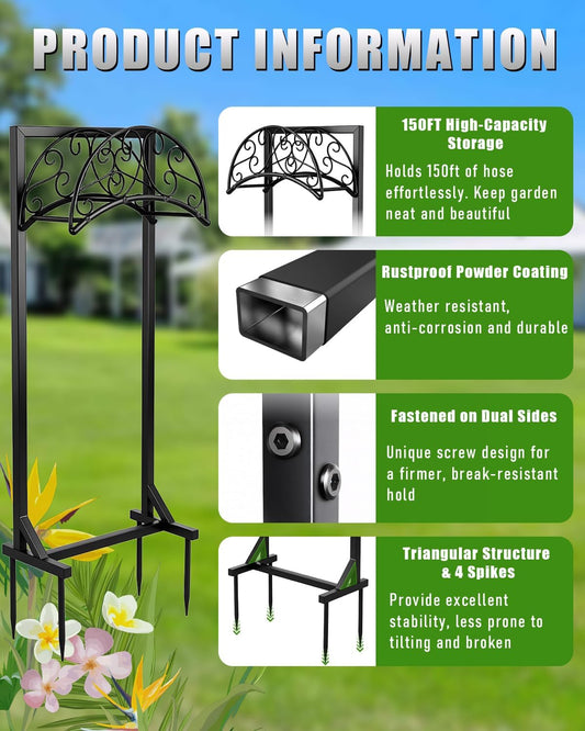 Heavy Duty Garden Hose Holder Freestanding Rustproof, Holds 150FT