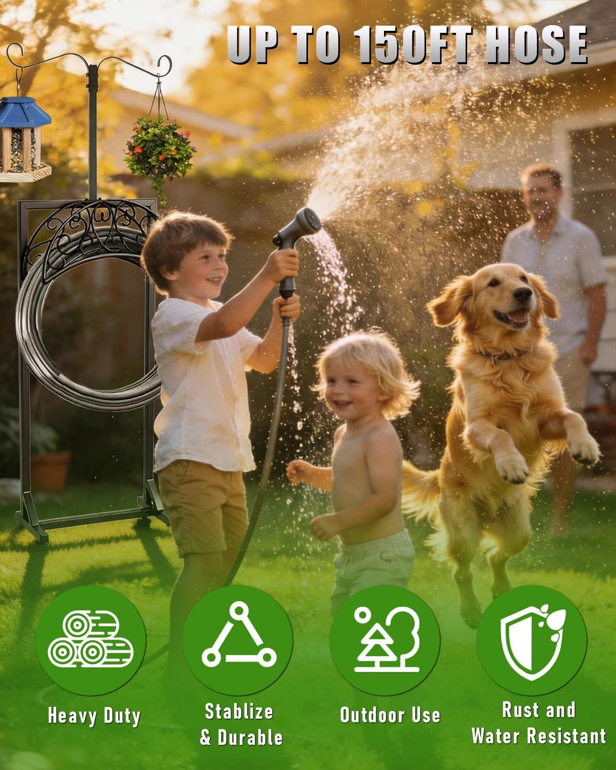 Heavy Duty Garden Hose Holder Freestanding Rustproof, Holds 150FT