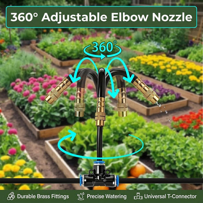 2026-Upgrade 100Ft 1/4" Drip Irrigation System,Garden Watering Kit with 20Pcs 360° Adjustable Copper Nozzles,Automatic Atomizing Sprinkler,DIY for Outdoor,Lawn,Greenhouse,Raised Beds (100FT/20pcs)