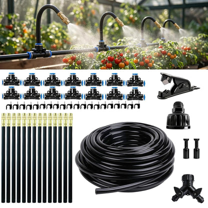 2026-Upgrade 100Ft 1/4" Drip Irrigation System,Garden Watering Kit with 20Pcs 360° Adjustable Copper Nozzles,Automatic Atomizing Sprinkler,DIY for Outdoor,Lawn,Greenhouse,Raised Beds (100FT/20pcs)