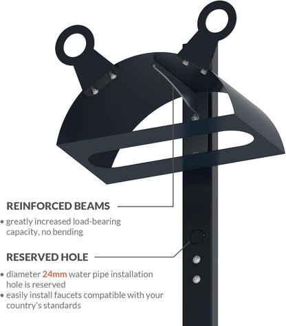 Garden Hose Holder Freestanding for Outside With Tool Storage Heavy Duty 2MM Carbon Steel (Deep Grey, Without Faucet)