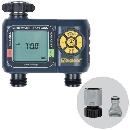 65139AMZ AquaTimer Digital Hose Timer, 2-Zone Programmable Watering Timer, Quick Connect Bundle, Black, Yellow