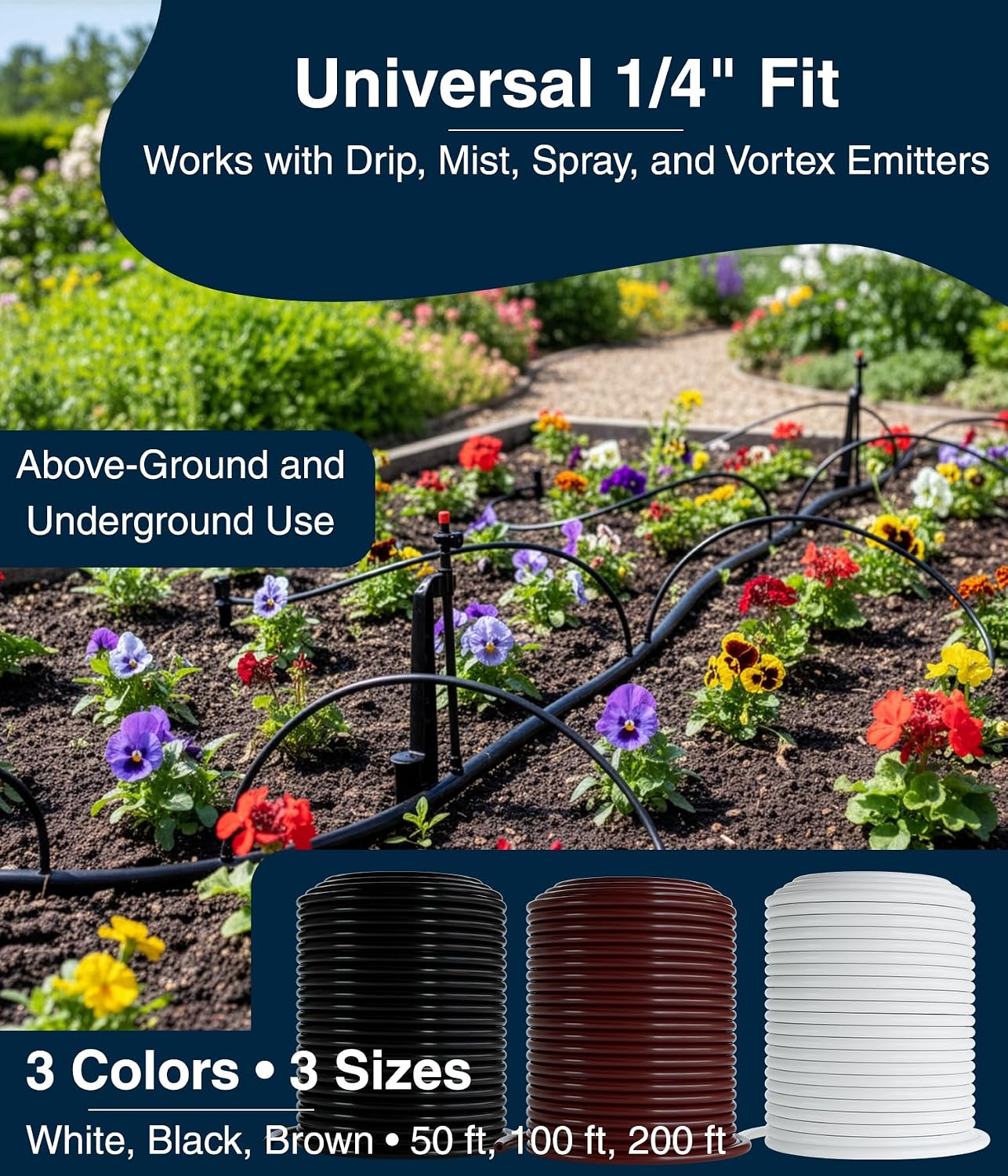 ® 1/4 Drip Irrigation Tubing, 100 Feet, Flexible PVC Plastic Drip Irrigation Hose for Gardening, Misting, Hydroponics and DIY Landscape Garden Projects, Blank Distribution (100ft, White)