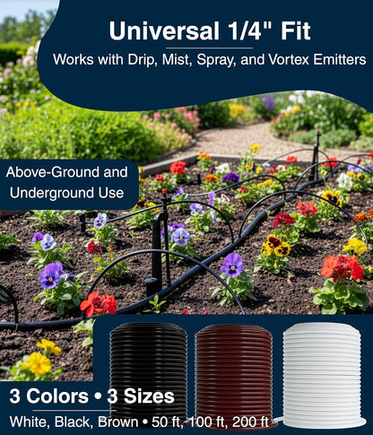 ® 1/4 Drip Irrigation Tubing, 100 Feet, Flexible PVC Plastic Drip Irrigation Hose for Gardening, Misting, Hydroponics and DIY Landscape Garden Projects, Blank Distribution (100ft, White)