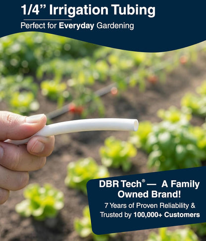® 1/4 Drip Irrigation Tubing, 100 Feet, Flexible PVC Plastic Drip Irrigation Hose for Gardening, Misting, Hydroponics and DIY Landscape Garden Projects, Blank Distribution (100ft, White)