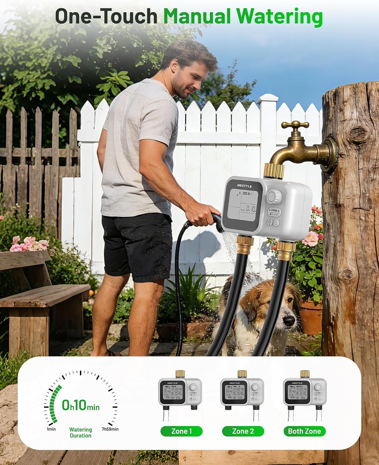 [All-New 2027] 2 Zone Ball Valve Sprinkler Timer Brass Inlet, Low-Pressure Starts at Zero Pressure, Water Timer for Garden Hose, Rain Delay, Manual Control, Automatic Irrigation Hose Timers