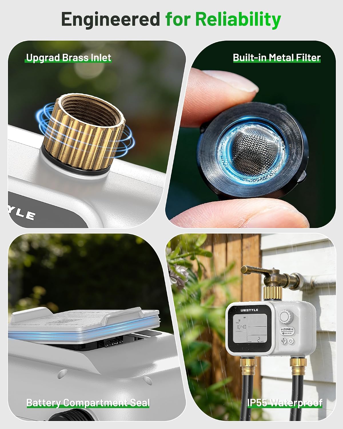 [All-New 2027] 2 Zone Ball Valve Sprinkler Timer Brass Inlet, Low-Pressure Starts at Zero Pressure, Water Timer for Garden Hose, Rain Delay, Manual Control, Automatic Irrigation Hose Timers