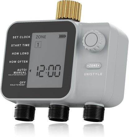 [All-New 2027] 2 Zone Ball Valve Sprinkler Timer Brass Inlet, Low-Pressure Starts at Zero Pressure, Water Timer for Garden Hose, Rain Delay, Manual Control, Automatic Irrigation Hose Timers