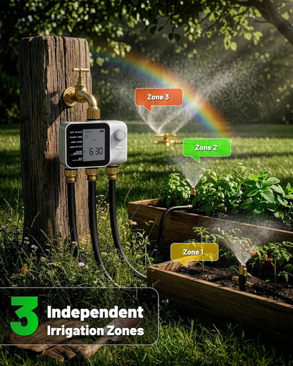 [All-New 2027] 2 Zone Ball Valve Sprinkler Timer Brass Inlet, Low-Pressure Starts at Zero Pressure, Water Timer for Garden Hose, Rain Delay, Manual Control, Automatic Irrigation Hose Timers