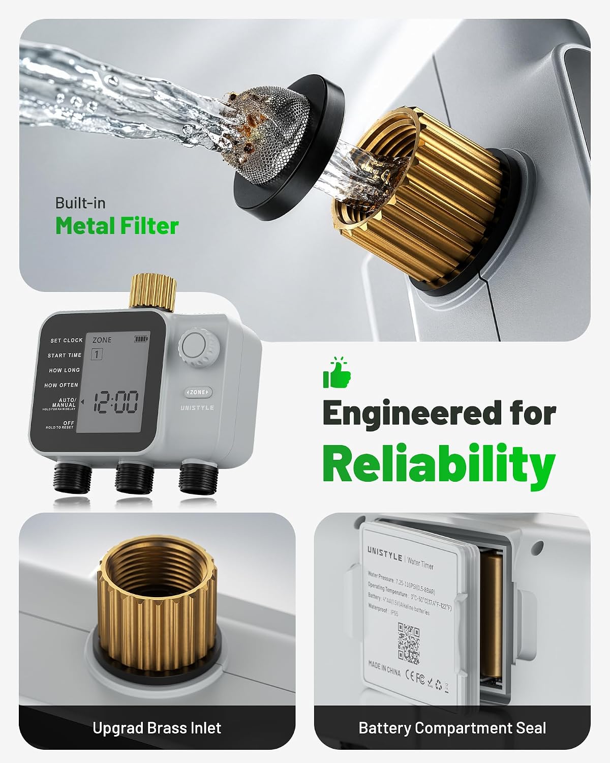 [All-New 2027] 2 Zone Ball Valve Sprinkler Timer Brass Inlet, Low-Pressure Starts at Zero Pressure, Water Timer for Garden Hose, Rain Delay, Manual Control, Automatic Irrigation Hose Timers