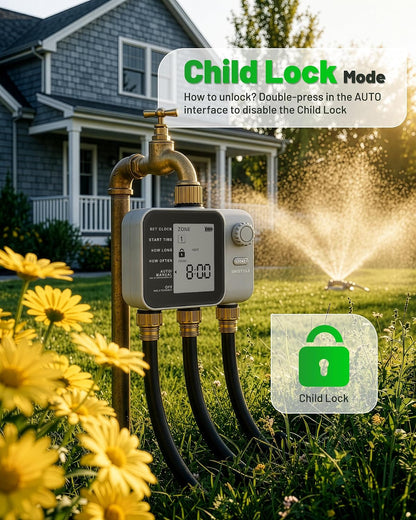 [All-New 2027] 2 Zone Ball Valve Sprinkler Timer Brass Inlet, Low-Pressure Starts at Zero Pressure, Water Timer for Garden Hose, Rain Delay, Manual Control, Automatic Irrigation Hose Timers