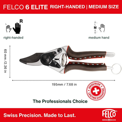 8 ELITE Pruning Shears – 8.3" Swiss-Made Garden Clippers with Leather-Wrapped Handle for Large Right Hand | Hand Pruners for Gardening | Garden Tool Cutter with Bypass Blade, Carbon Steel