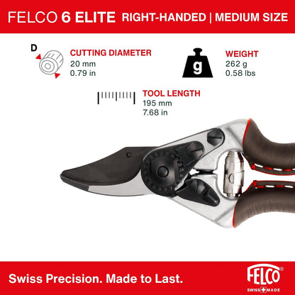 8 ELITE Pruning Shears – 8.3" Swiss-Made Garden Clippers with Leather-Wrapped Handle for Large Right Hand | Hand Pruners for Gardening | Garden Tool Cutter with Bypass Blade, Carbon Steel