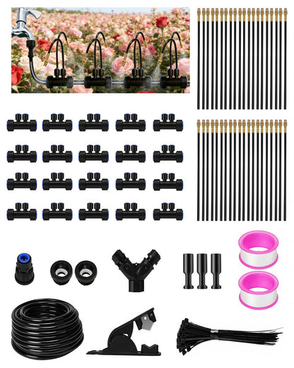 66FT Drip Irrigation System with 40 Nozzles, Automatic Drip Irrigation Kit, Garden Watering System with Dual-Head 360° Bendable Spray Nozzles for Lawn, Raised Bed (66FT, 40 Nozzles)