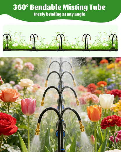 66FT Drip Irrigation System with 40 Nozzles, Automatic Drip Irrigation Kit, Garden Watering System with Dual-Head 360° Bendable Spray Nozzles for Lawn, Raised Bed (66FT, 40 Nozzles)