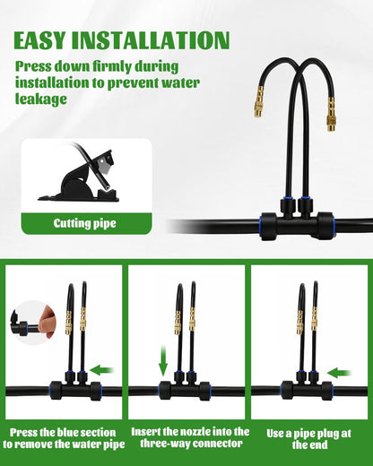 66FT Drip Irrigation System with 40 Nozzles, Automatic Drip Irrigation Kit, Garden Watering System with Dual-Head 360° Bendable Spray Nozzles for Lawn, Raised Bed (66FT, 40 Nozzles)