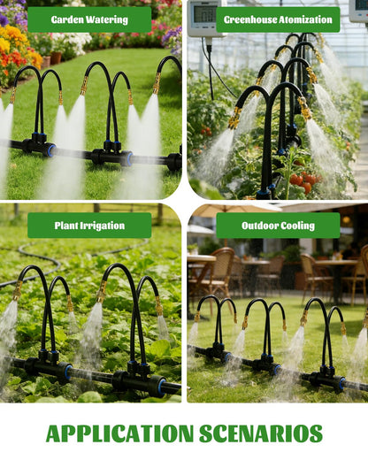 66FT Drip Irrigation System with 40 Nozzles, Automatic Drip Irrigation Kit, Garden Watering System with Dual-Head 360° Bendable Spray Nozzles for Lawn, Raised Bed (66FT, 40 Nozzles)