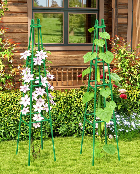 MYMULIKE 2 Pack Garden Trellis for Climbing Plants Outdoor, 6FT Plant Trellis Support for Climbing Vine, Plant Support Tower Cages Plastic Coated Metal Pipe Supports for Outdoor Indoor,Tomato cage