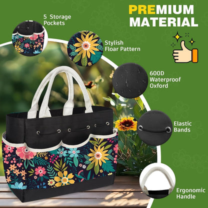 22Pcs Gardening Tools Set for Women Heavy Duty Garden Hand Tool Kit Birthday Gifts for Mom Her Wife Grandma Beginner Gardening Accessories with Tote Bag/Shovel/Repotting Mat/Plant Labels/Gloves-Black