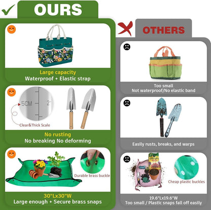 22Pcs Gardening Tools Set for Women Heavy Duty Garden Hand Tool Kit Birthday Gifts for Mom Her Wife Grandma Beginner Gardening Accessories with Tote Bag/Shovel/Repotting Mat/Plant Labels/Gloves-Black