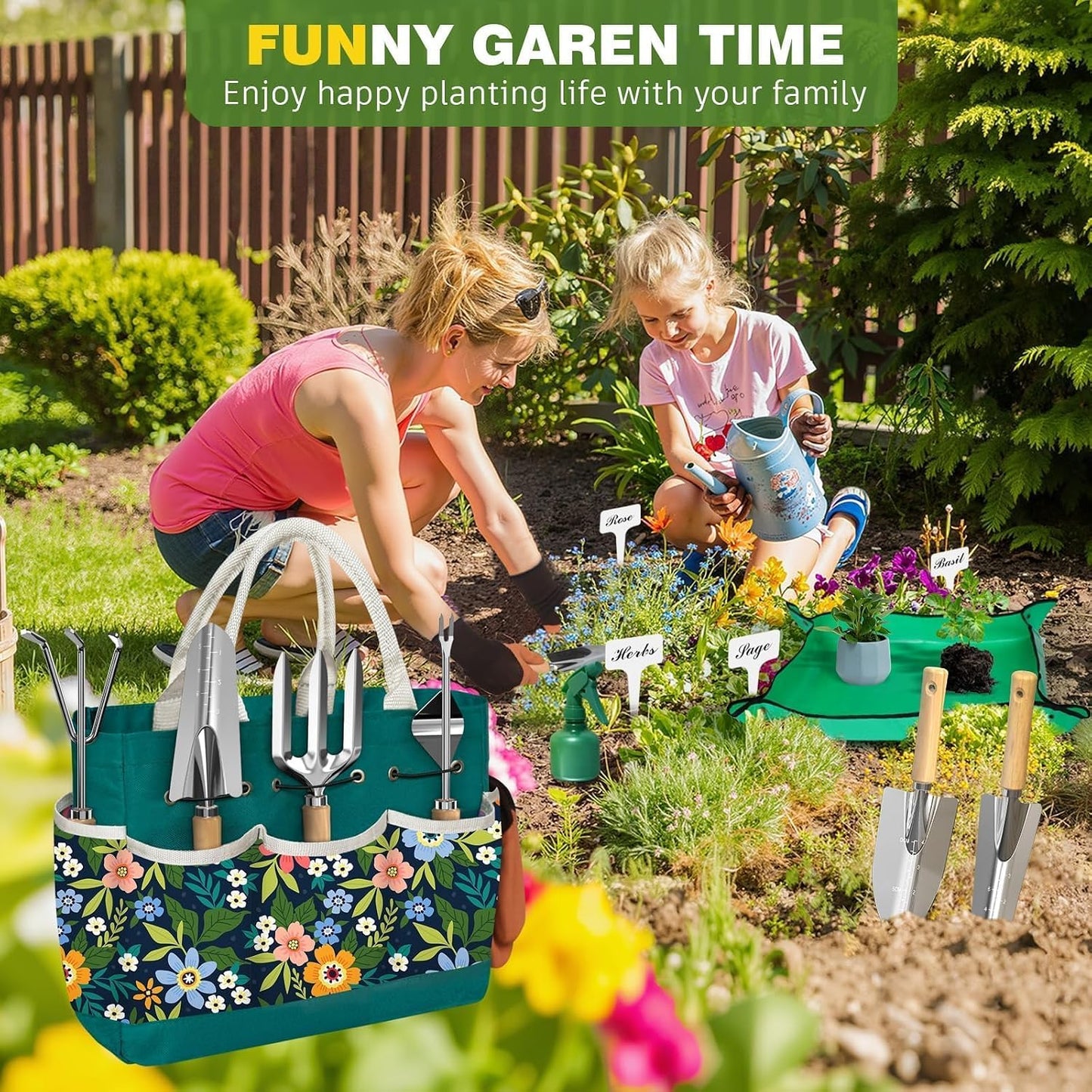22Pcs Gardening Tools Set for Women Heavy Duty Garden Hand Tool Kit Birthday Gifts for Mom Her Wife Grandma Beginner Gardening Accessories with Tote Bag/Shovel/Repotting Mat/Plant Labels/Gloves-Black