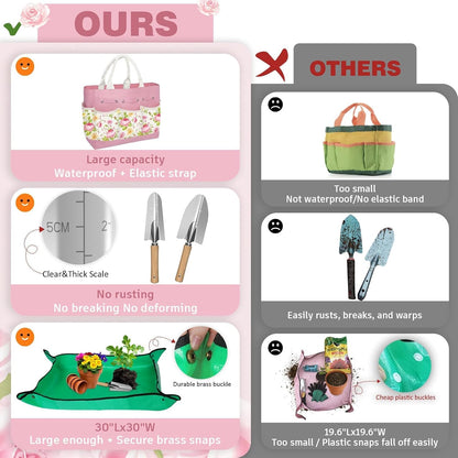 22Pcs Gardening Tools Set for Women Heavy Duty Garden Hand Tool Kit Birthday Gifts for Mom Her Wife Grandma Beginner Gardening Accessories with Tote Bag/Shovel/Repotting Mat/Plant Labels/Gloves-Black