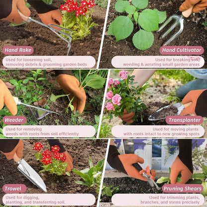 22Pcs Gardening Tools Set for Women Heavy Duty Garden Hand Tool Kit Birthday Gifts for Mom Her Wife Grandma Beginner Gardening Accessories with Tote Bag/Shovel/Repotting Mat/Plant Labels/Gloves-Black