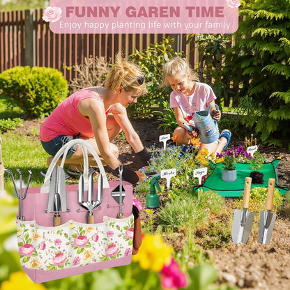 22Pcs Gardening Tools Set for Women Heavy Duty Garden Hand Tool Kit Birthday Gifts for Mom Her Wife Grandma Beginner Gardening Accessories with Tote Bag/Shovel/Repotting Mat/Plant Labels/Gloves-Black