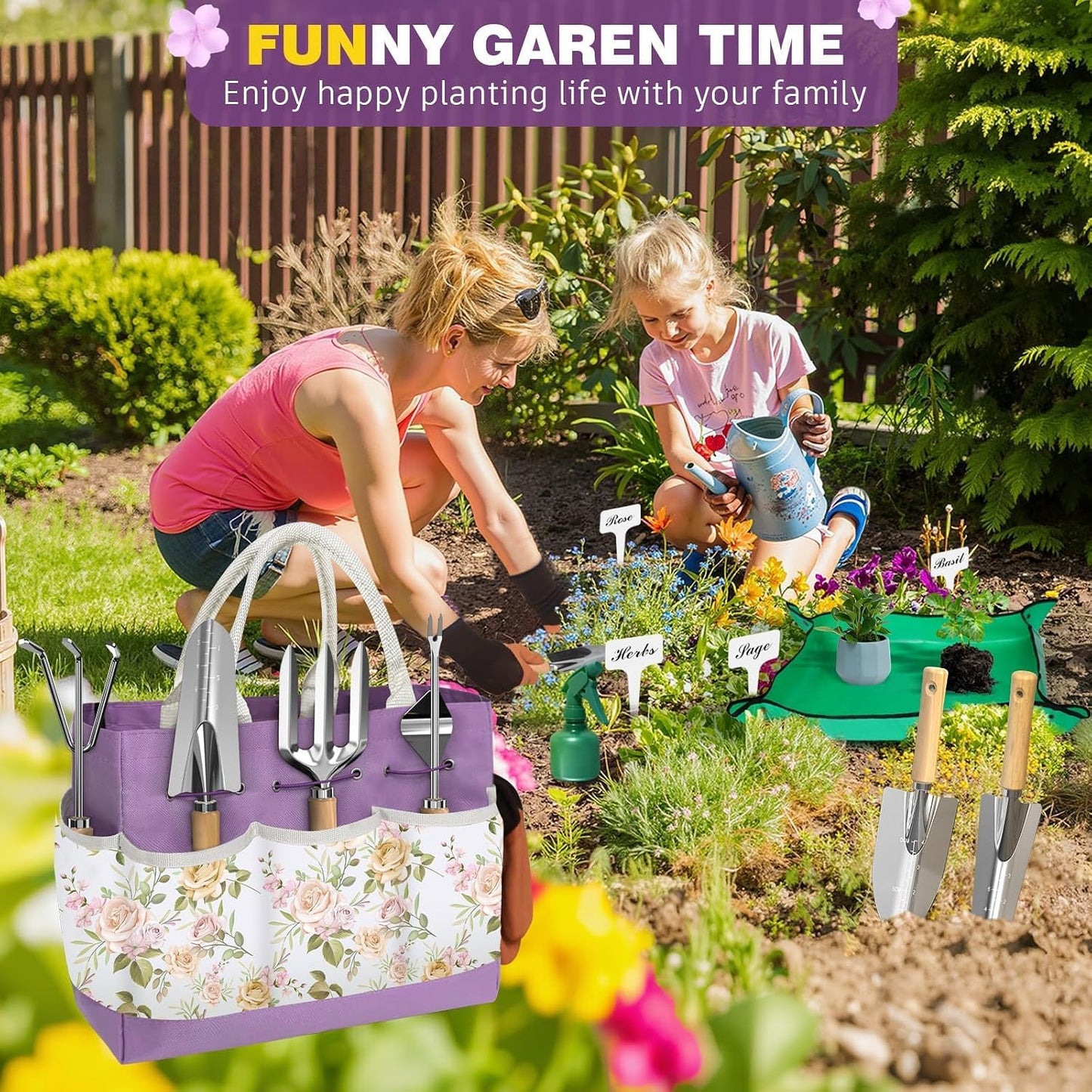 22Pcs Gardening Tools Set for Women Heavy Duty Garden Hand Tool Kit Birthday Gifts for Mom Her Wife Grandma Beginner Gardening Accessories with Tote Bag/Shovel/Repotting Mat/Plant Labels/Gloves-Black
