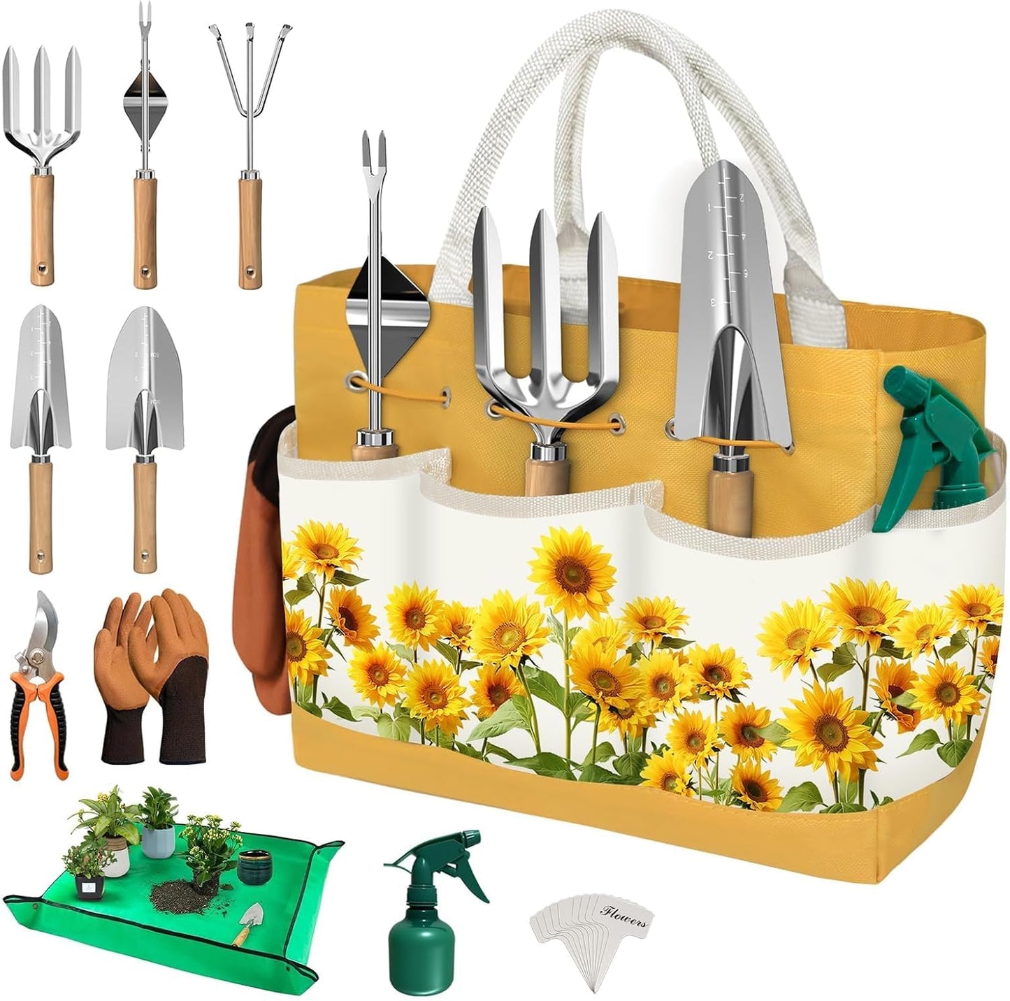 22Pcs Gardening Tools Set for Women Heavy Duty Garden Hand Tool Kit Birthday Gifts for Mom Her Wife Grandma Beginner Gardening Accessories with Tote Bag/Shovel/Repotting Mat/Plant Labels/Gloves-Black