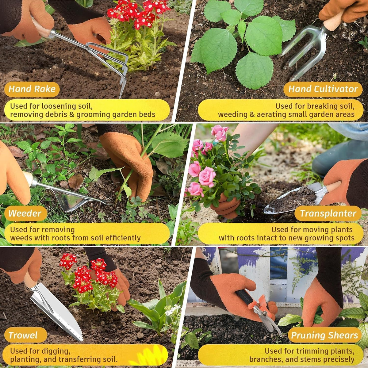 22Pcs Gardening Tools Set for Women Heavy Duty Garden Hand Tool Kit Birthday Gifts for Mom Her Wife Grandma Beginner Gardening Accessories with Tote Bag/Shovel/Repotting Mat/Plant Labels/Gloves-Black