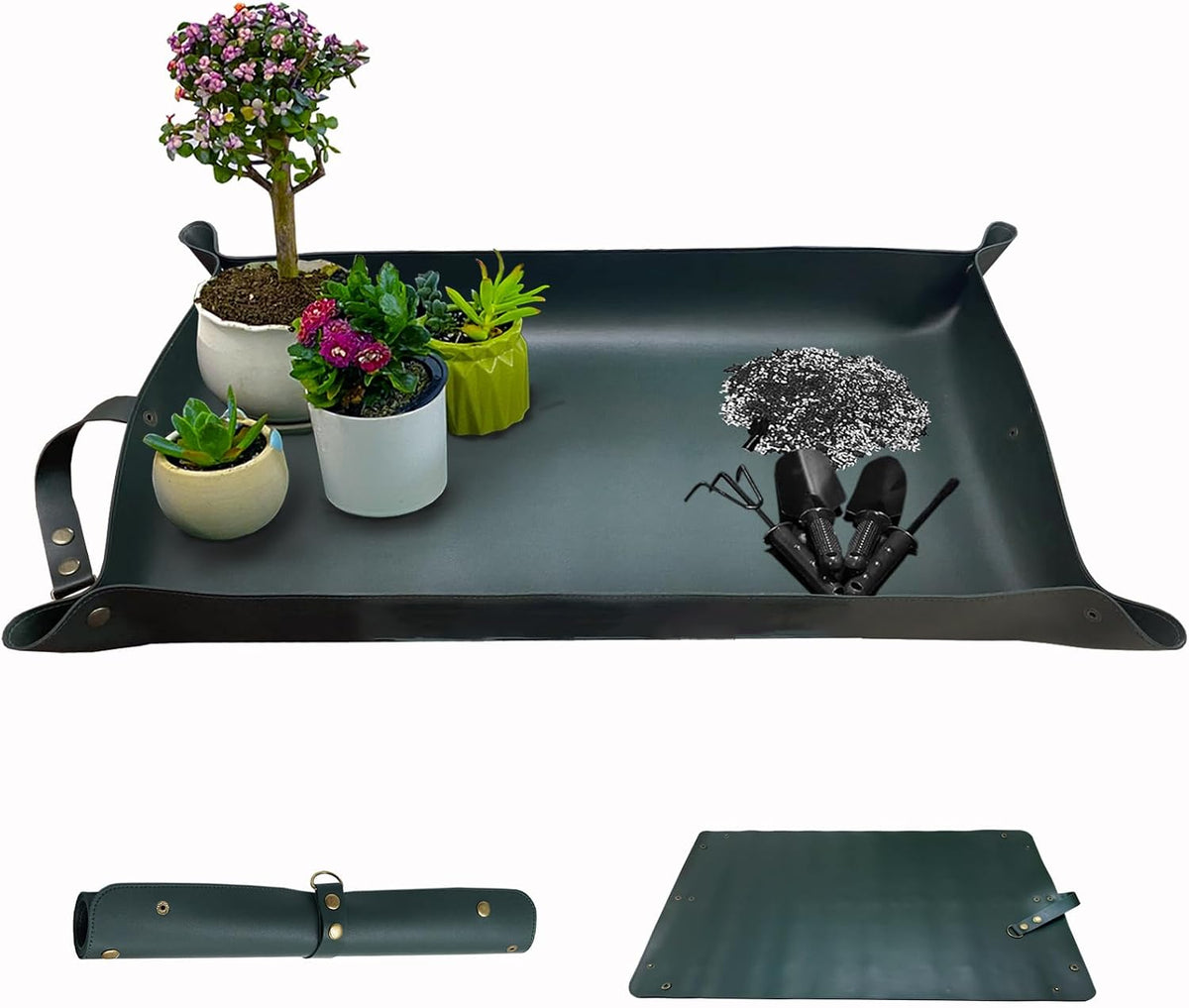 Plant Repotting Mat,Waterproof Leather Plant Transplanting Mats,Indoor Succulent Potting Mat for Change Soil and Watering,Portable Gardening Mats for Transplant and Mess Control (30" X 18",Brown)
