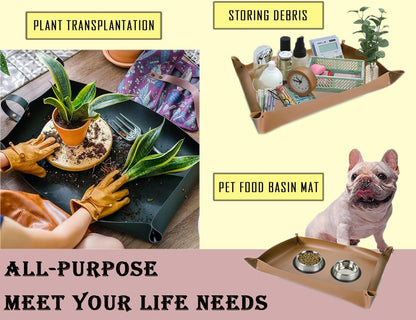 Plant Repotting Mat,Waterproof Leather Plant Transplanting Mats,Indoor Succulent Potting Mat for Change Soil and Watering,Portable Gardening Mats for Transplant and Mess Control (30" X 18",Brown)