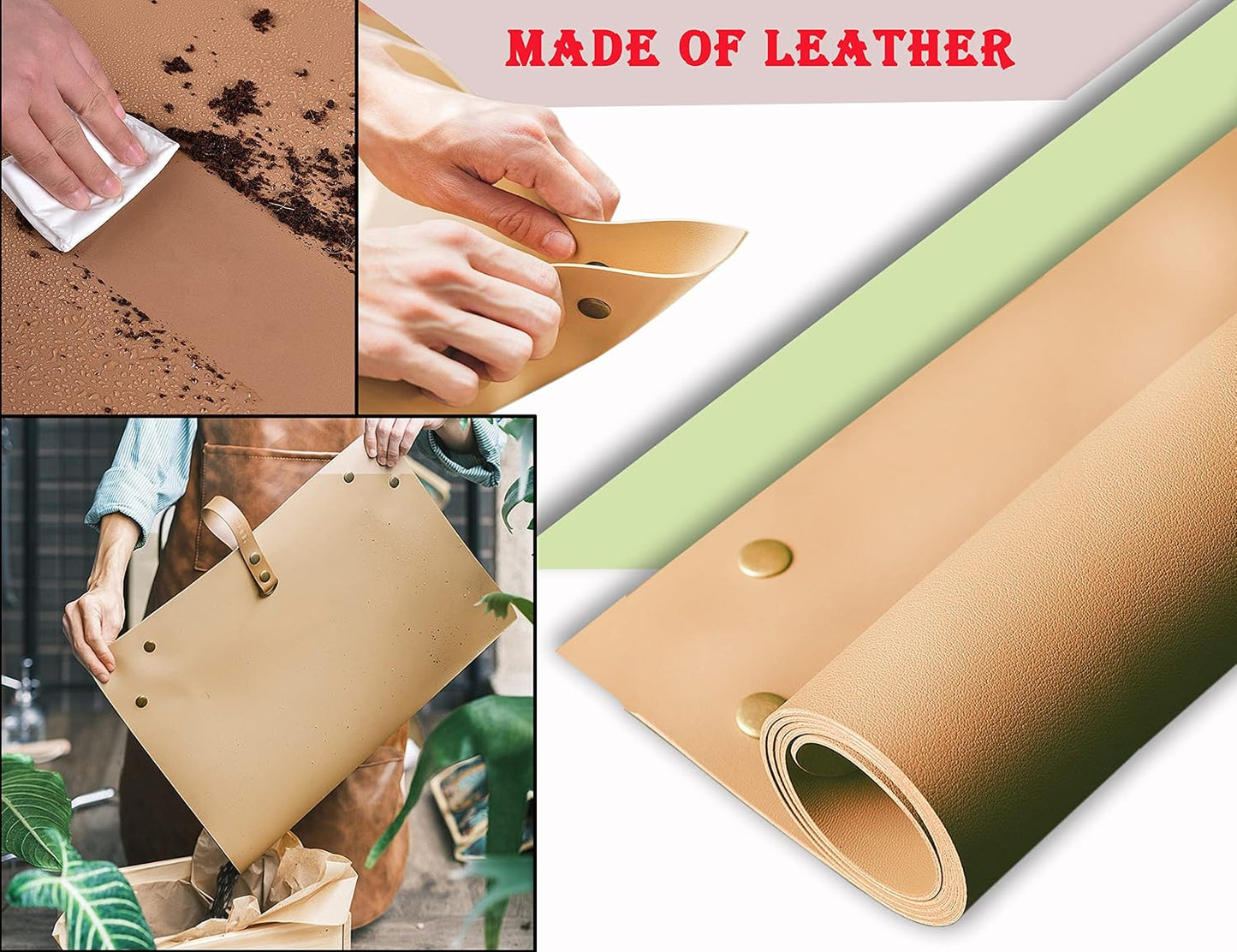 Plant Repotting Mat,Waterproof Leather Plant Transplanting Mats,Indoor Succulent Potting Mat for Change Soil and Watering,Portable Gardening Mats for Transplant and Mess Control (30" X 18",Brown)