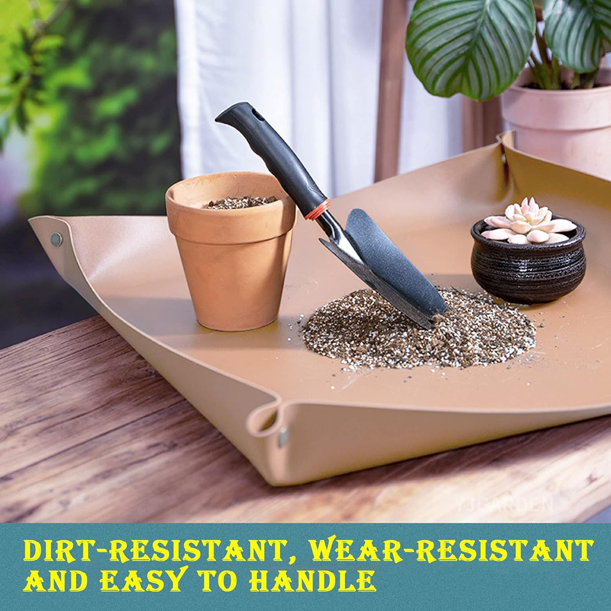 Plant Repotting Mat,Waterproof Leather Plant Transplanting Mats,Indoor Succulent Potting Mat for Change Soil and Watering,Portable Gardening Mats for Transplant and Mess Control (30" X 18",Brown)