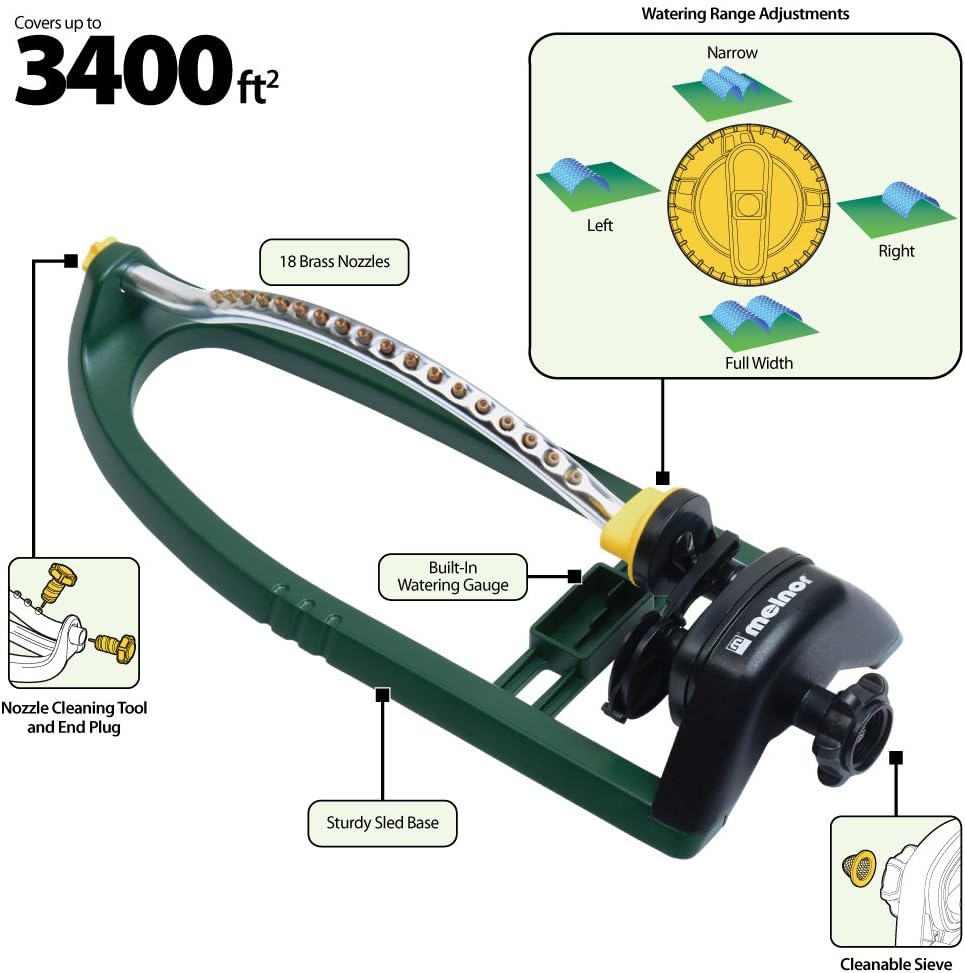 65048-AMZ Oscillating Sprinkler with Brass Nozzles and QuickConnect Product Adapter Set, 3,400 sq. ft, Amazon Bundle