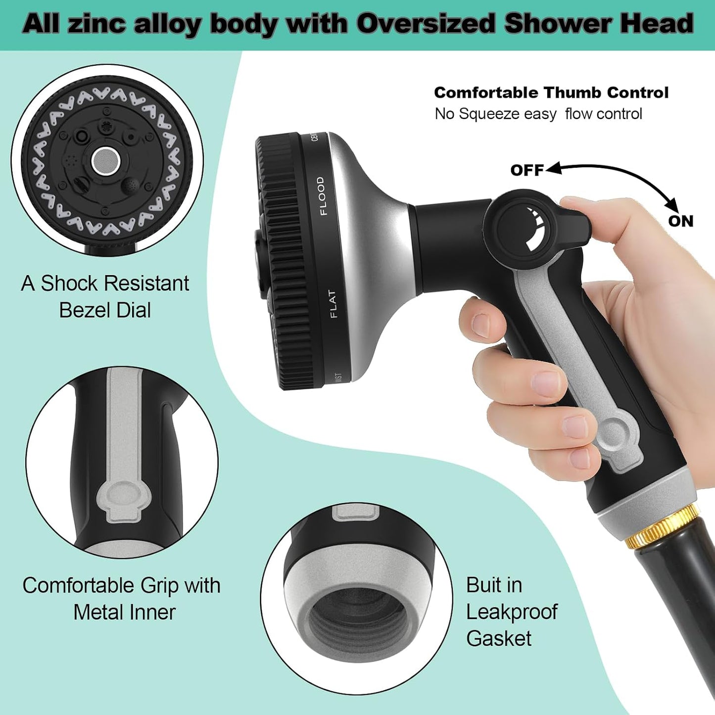 Hose Nozzle 10 Adjustable Patterns Garden Hose Nozzle Premium High Pressure Water Hose Nozzle with Thumb Control Design Hose Sprayer Nozzle for Garden & Lawns Watering, Cleaning, Pets & Car Washing