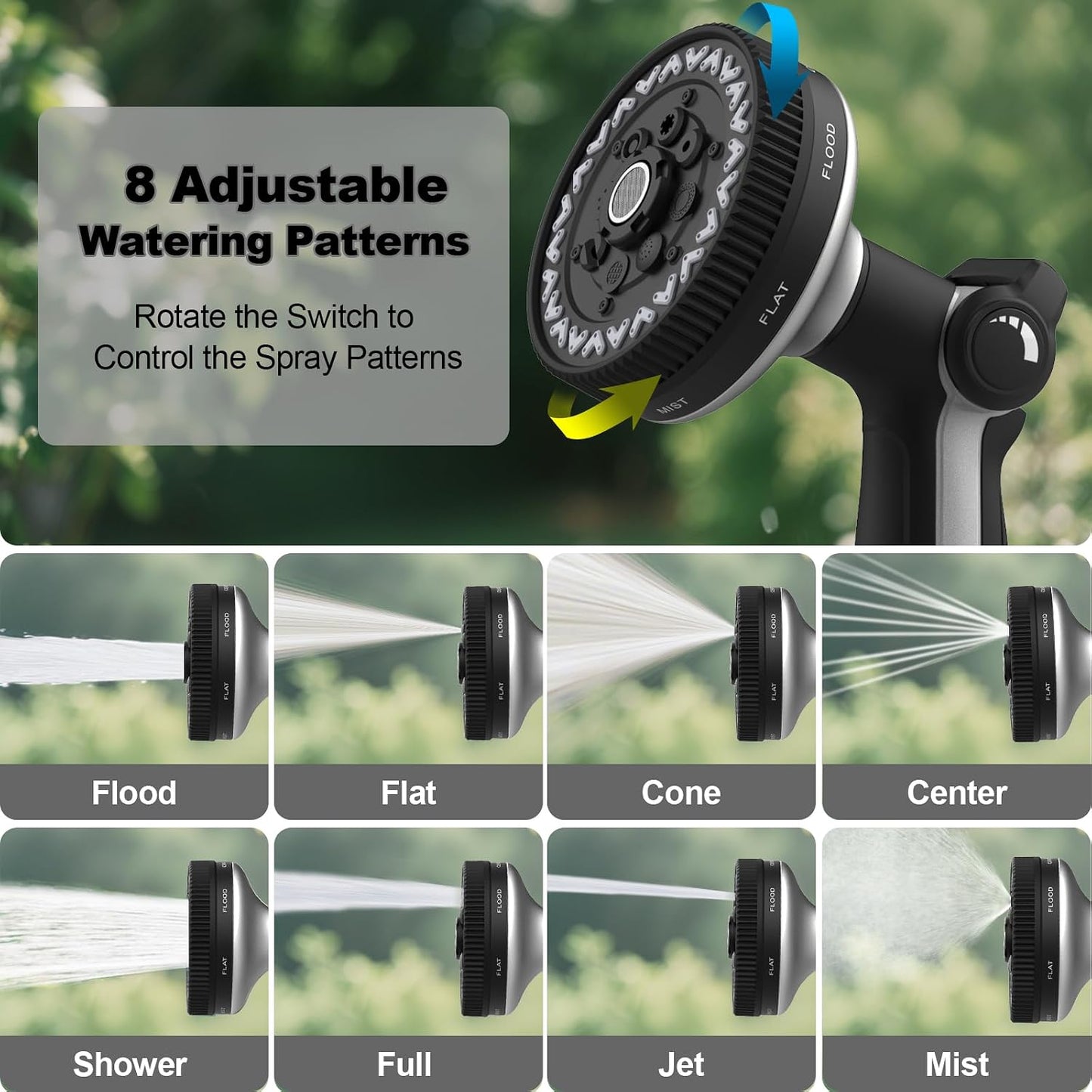 Hose Nozzle 10 Adjustable Patterns Garden Hose Nozzle Premium High Pressure Water Hose Nozzle with Thumb Control Design Hose Sprayer Nozzle for Garden & Lawns Watering, Cleaning, Pets & Car Washing