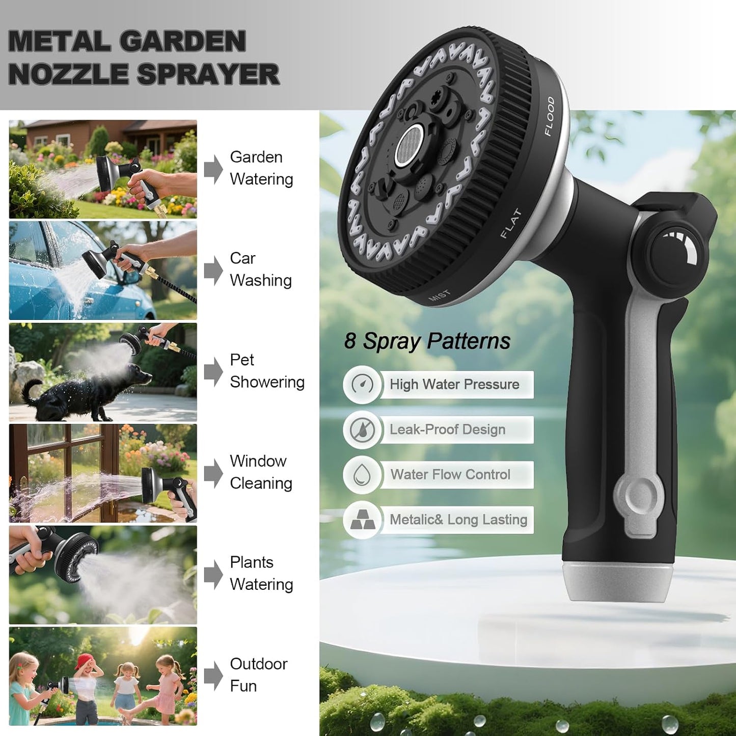 Hose Nozzle 10 Adjustable Patterns Garden Hose Nozzle Premium High Pressure Water Hose Nozzle with Thumb Control Design Hose Sprayer Nozzle for Garden & Lawns Watering, Cleaning, Pets & Car Washing