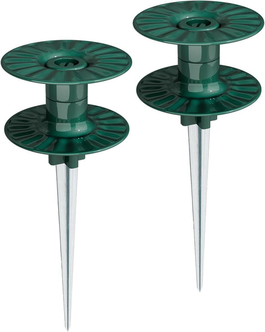 10 Inch Garden Hose Guide Spike, Rust Free Zink Sturdy Metal Stake, Heavy Duty Dark Green Spin Top, Keeps Garden Hose Out of Flower beds, for Plant Protection Greenhouse, Yard Lawn, 2PCS