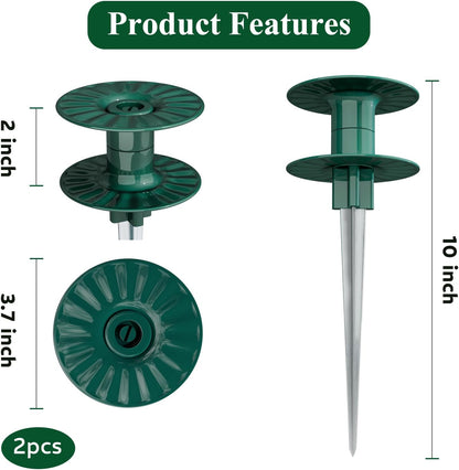 10 Inch Garden Hose Guide Spike, Rust Free Zink Sturdy Metal Stake, Heavy Duty Dark Green Spin Top, Keeps Garden Hose Out of Flower beds, for Plant Protection Greenhouse, Yard Lawn, 2PCS